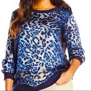 Vince Camuto Sultry Blue Leopard Sweatshirt Women’s Size L